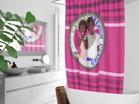 Quick-drying Shower Curtain GLOBAL FREEDOM UNITED© Couple USA Afro American Pink Cheap