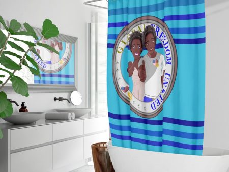 Quick-drying Shower Curtain GLOBAL FREEDOM UNITED© Couple USA Afro American Deep Blue For Cheap