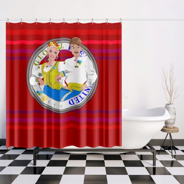 GLOBAL FREEDOM UNITED© Couple Ukrain Red -  Quick-drying Shower Curtain Supply