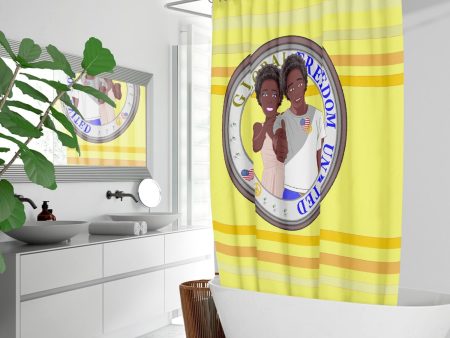 Quick-drying Shower Curtain GLOBAL FREEDOM UNITED© Couple USA Afro American Yellow on Sale