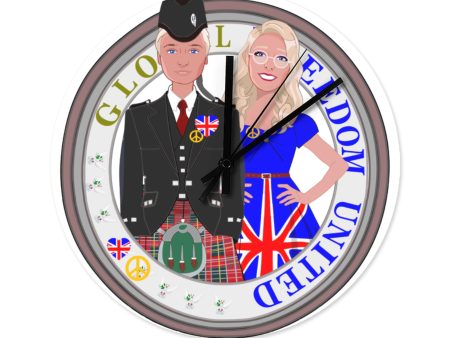 Wooden Wall Clock Without Scale Global Freedom United Couple Edition England For Sale