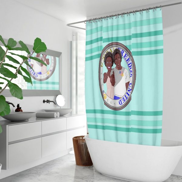 Quick-drying Shower Curtain GLOBAL FREEDOM UNITED© Couple USA Afro American Light Green For Sale