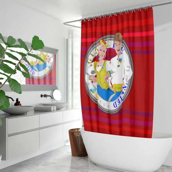 GLOBAL FREEDOM UNITED© Couple Ukrain Red -  Quick-drying Shower Curtain Supply