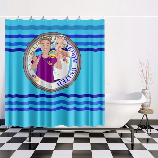 Quick-drying Shower  Curtain GLOBAL FREEDOM UNITED© Couple USA Wight American Deep Blue Cheap