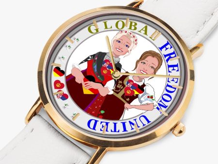 GLOBAL FREEDOM UNITED© Hot Selling Ultra-Thin Leather Strap Quartz Watch (Rose Gold With Indicators) Women Serbia & Germany V1 Online