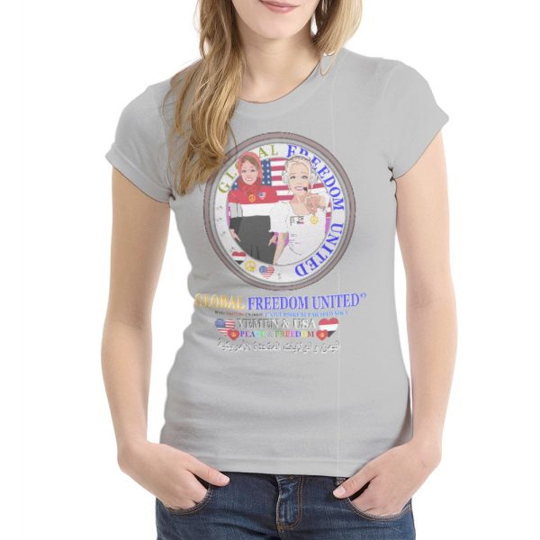 Women´s T-shirt GLOBAL FREEDOM UNITED© Women Yemen & USA Grey Cheap