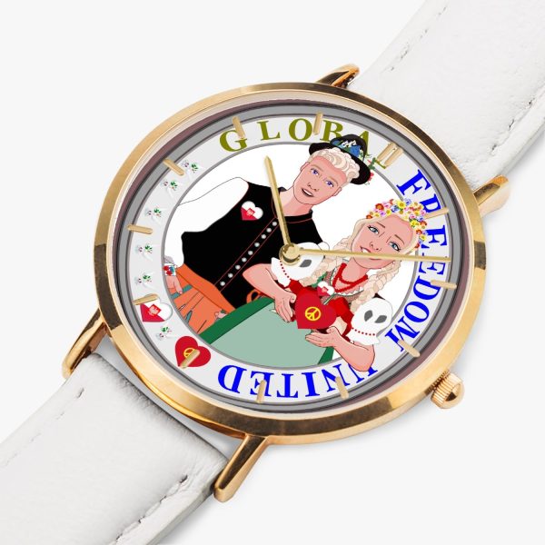 Hot Selling Ultra-Thin Leather Strap Quartz Watch (Rose Gold With Indicators) GLOBAL FREEDOM UNITED© Couple Poland Online Sale