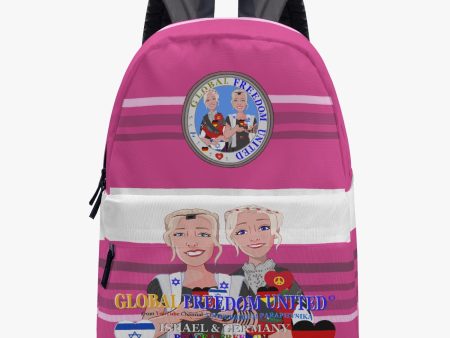 ALL OVER PRINT VANVAS BACKPACK GLOBAL FREEDOM UNITED© WOMEN ISRAEL & GERMANY PINK Sale