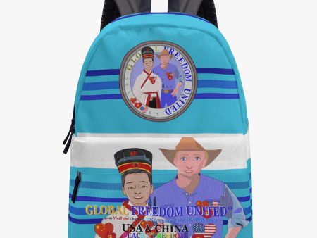 GLOBAL FREEDOM UNITED©  MEN CHINA & USA BLUE All-over-print Canvas Backpack Hot on Sale