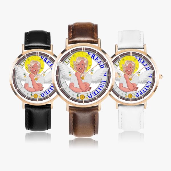 GLOBAL FREEDOM UNITED© ARCHANGEL GABRIEL - Hot Selling Ultra-Thin Leather Strap Quartz Watch (Rose Gold With Indicators) Online Sale