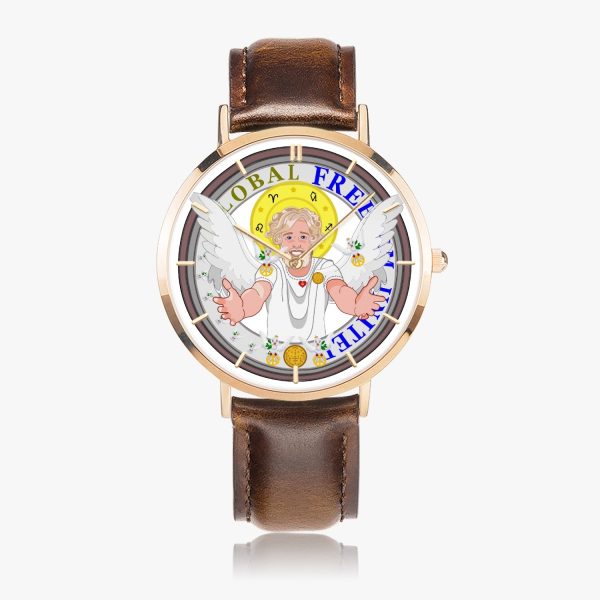 GLOBAL FREEDOM UNITED© ARCHANGEL URIEL - Hot Selling Ultra-Thin Leather Strap Quartz Watch (Rose Gold With Indicators) For Cheap