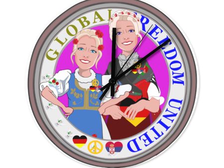 Wooden Wall Clock Without Scale GLOBAL FREEDOM UNITED© Women Serbia & Germany V2 Hot on Sale