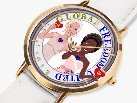 GLOBAL FREEDOM UNITED©  Hot Selling Ultra-Thin Leather Strap Quartz Watch (Rose Gold With Indicators) Women ANTI FASCISM & RACISM EUROPE Hot on Sale