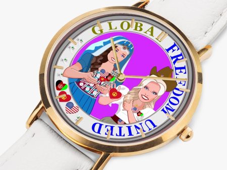 GLOBAL FREEDOM UNITED©  Hot Selling Ultra-Thin Leather Strap Quartz Watch (Rose Gold With Indicators) Women Afghanistan & USA Online now