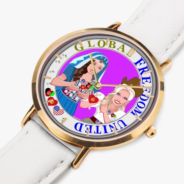 GLOBAL FREEDOM UNITED©  Hot Selling Ultra-Thin Leather Strap Quartz Watch (Rose Gold With Indicators) Women Afghanistan & USA Online now