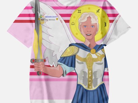 AOP Kids  Short T-Shirts GLOBAL FREEDOM UNITED ARCHANGEL MICHAEL GERMAN PINK 2 Online Hot Sale