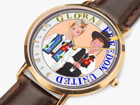 GLOBAL FREEDOM UNITED© Hot Selling Ultra-Thin Leather Strap Quartz Watch (Rose Gold With Indicators) Men Romania & Hungary Fashion