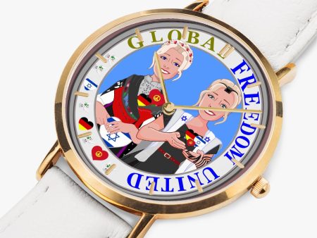 GLOBAL FREEDOM UNITED© Hot Selling Ultra-Thin Leather Strap Quartz Watch (Rose Gold With Indicators) Women Germany & Israel Online now