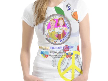 Women´s T-shirt GLOBAL FREEDOM UNITED© Women Ukraina & Russia Wight Anti War Fashion