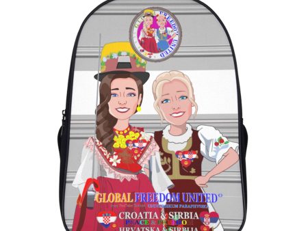 16 Inch 2 Compartment Backpack GLOBAL FREEDOM UNITED© Women Croatia & Serbia Old Peace Grey Fashion