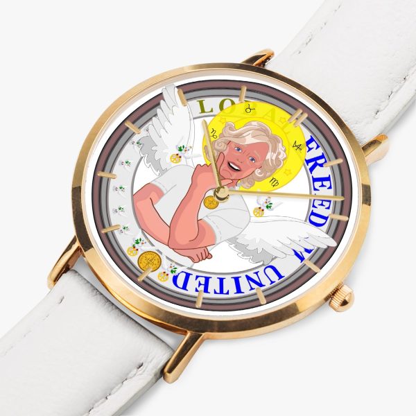 GLOBAL FREEDOM UNITED© ARCHANGEL GABRIEL - Hot Selling Ultra-Thin Leather Strap Quartz Watch (Rose Gold With Indicators) Online Sale