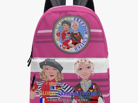 GLOBAL FREEDOM UNITED WOMEN FRENCH & GERMANY OLD PEACE  PINK All-over-print Canvas Backpack For Sale