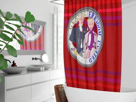 GLOBAL FREEDOM UNITED© Couple USA Georg Washington Red - Quick-drying Shower Curtain on Sale