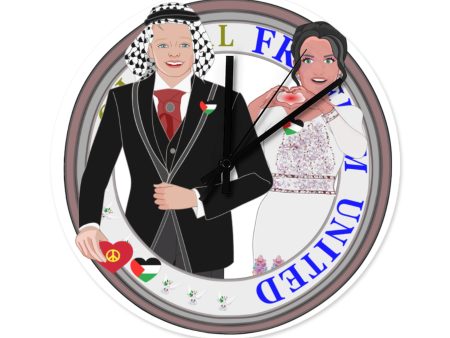 Wooden Wall Clock Without Scale Global Freedom United© Couple Palestina Sale