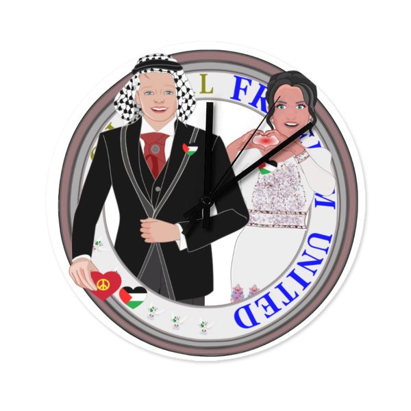 Wooden Wall Clock Without Scale Global Freedom United© Couple Palestina Sale