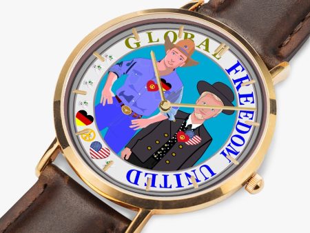 GLOBAL FREEDOM UNITED© Hot Selling Ultra-Thin Leather Strap Quartz Watch (Rose Gold With Indicators) Men Germany & USA Online now