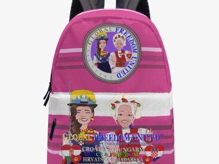 GLOBAL FREEDOM UNITED WOMEN CROATIA & HUNGARIA OLD PEACE  PINK All-over-print Canvas Backpack For Sale