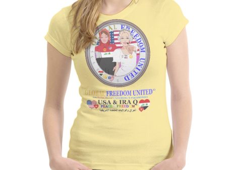 Women´s T-shirt GLOBAL FREEDOM UNITED© Women Iraq & USA Yellow Online Hot Sale