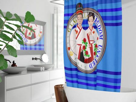 GLOBAL FREEDOM UNITED© Couple China Deep Blue - Quick-drying Shower Curtain Fashion