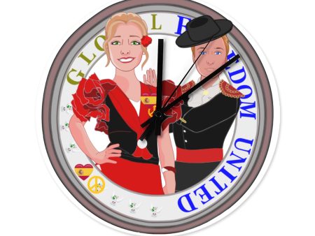 Wooden Wall Clock Without Scale GLOBAL FREEDOM UNITED© Couple Spain on Sale