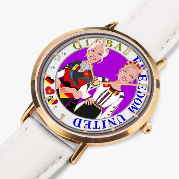 GLOBAL FREEDOM UNITED© Hot Selling Ultra-Thin Leather Strap Quartz Watch (Rose Gold With Indicators) Women Romania & Germany Supply