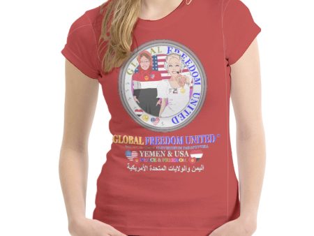 Women´s T-shirt GLOBAL FREEDOM UNITED© Women Yemen & USA Red For Sale