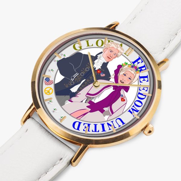 GLOBAL FREEDOM UNITED© Couple USA Georg Washington - Hot Selling Ultra-Thin Leather Strap Quartz Watch (Rose Gold With Indicators) For Sale