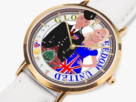 Hot Selling Ultra-Thin Leather Strap Quartz Watch (Rose Gold With Indicators)  GLOBAL FREEDOM UNITED© COUPLE UK ENGLAND For Discount