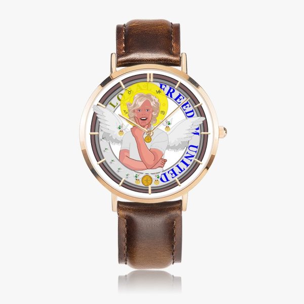 GLOBAL FREEDOM UNITED© ARCHANGEL GABRIEL - Hot Selling Ultra-Thin Leather Strap Quartz Watch (Rose Gold With Indicators) Online Sale