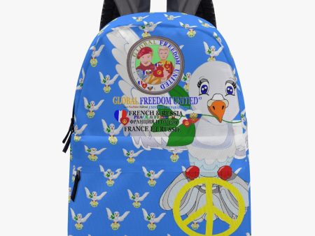 GLOBAL FREEDOM UNITED MEN DOVE OF PEACE FRENCH & RUSSIA OLD PEACE BLUE  All-over-print Canvas Backpack Cheap