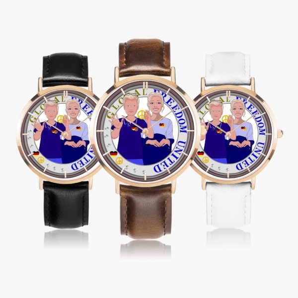 Hot Selling Ultra-Thin Leather Strap Quartz Watch (Rose Gold With Indicators)  GLOBAL FREEDOM UNITED©  COUPLE GERMANY Online now