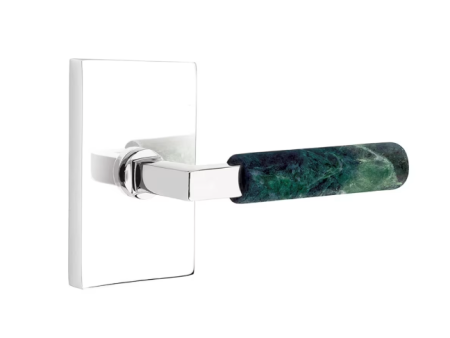 Emtek 5322.KLSUS10B.MRGN.LH Select Key in Lever , Two-Point Lockset , Double Cylinder , Modern Rectangular Plate , Key in L-Square Stem , Green Marble Handle , LH For Discount